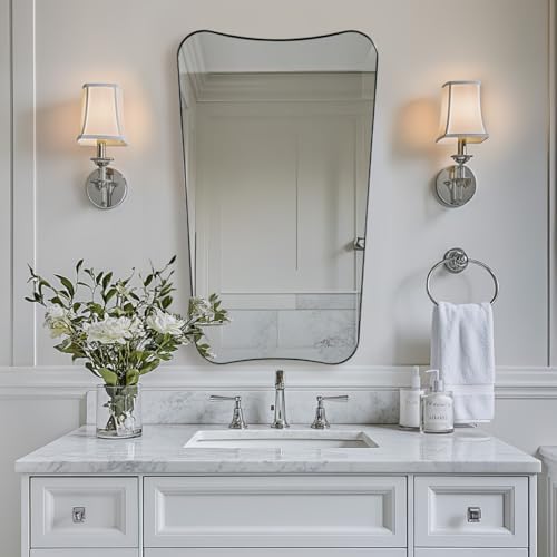 ANDY STAR Scalloped Bathroom Mirror, 24x40’’ Brushed Nickel Frame Mirror by ANDYSTAR
