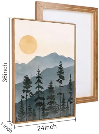 LHIUEM Boho Mountain Framed Canvas Wall Art Set, Forest Pine Tree Wall Decor - Image 7