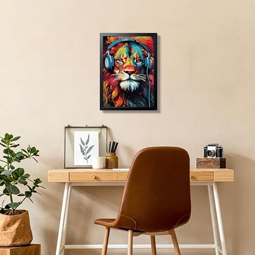 Colorful Lion Wall Art Framed Canvas Print, Lion Wearing Headphones Pop Art - Image 5