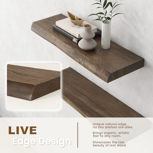 Live Edge Floating Shelves for Wall Decor, Solid Elm Wood Floating Shelves Wall - Image 4