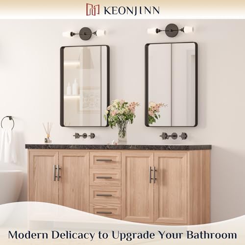 Keonjinn 20 x 30 Inch Black Bathroom Mirror, Tempered Glass Vanity Mirror - Image 2