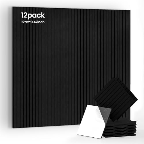 12 Pack Self-Adhesive Acoustic Wall Panels, 12x12 Inch-Black by 100PolyesterAcousticPanel