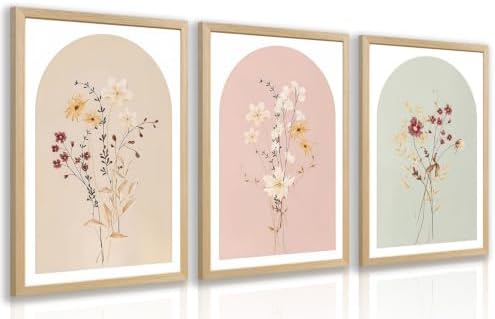 YZELY Wildflower Wall Art Set of 3, Neutral Botanical Floral Poster Prints by Unknown