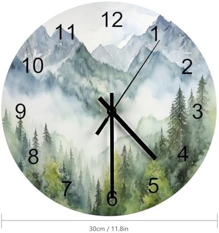Forest Wall Clock 12 Inch Silent Non Ticking Clock Wooden, Watercolor Style - Image 2