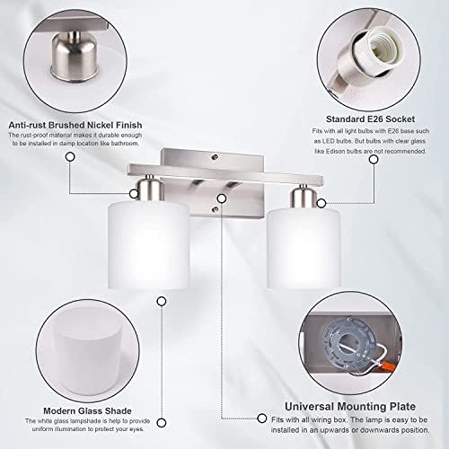Bathroom Vanity Light Fixture Brushed Nickel, 2-Light Wall Sconces - Image 6