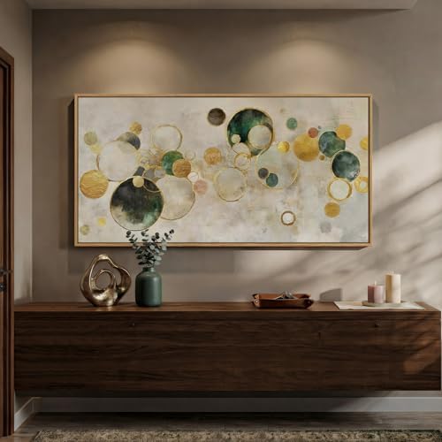 Extra Large Framed Green Gold Abstract Wall Art - Image 4