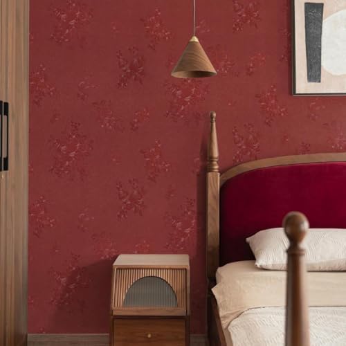 Red Wallpaper Burgundy Silk Texture Embossed Floral 118in17.7in - Image 4