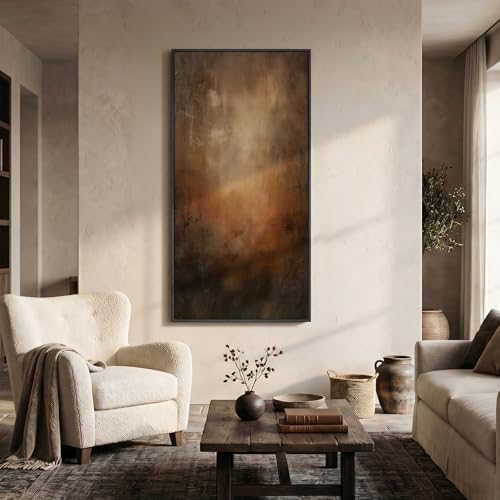 Large Framed Brown Moody Abstract Wall Art, 1 Piece Vertical 30x60 In - Image 2