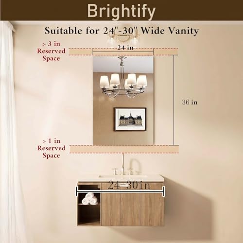 Brightify Frameless Mirror, 24x36 Inch Bathroom Mirrors - Image 4
