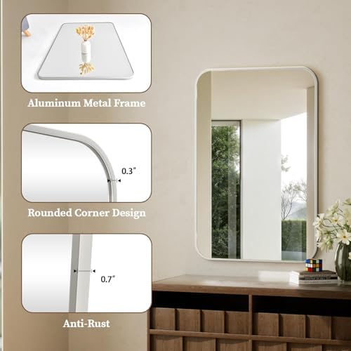 BEAUTYPEAK 26" x 38" Silver Wall Mounted Bathroom Mirror - Image 3