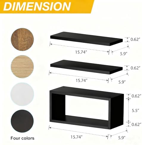 Ypvxe15.7in Floating Shelves Set of 3, Anti-Sag Bracket, Wall Storage Shelves - Image 3