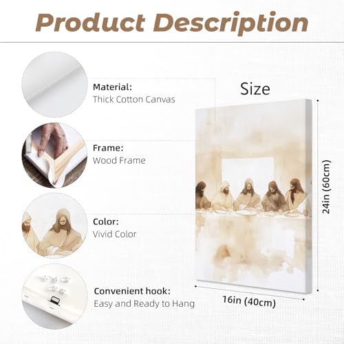 Jesus Wall Art Set of 3 Last Supper Wall Decor Christian Canvas Wall Art - Image 2