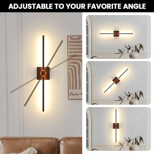 Battery Operated Wall Sconces Set of Two, 11000mAh LED Wireless Faux Walnut - Image 5