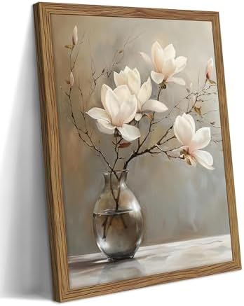 Framed Flower Canvas Wall Art, Elegant Nature Still Life Botanical Artwork by FSYSART
