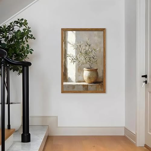 AVECCO Potted Vintage Olive Tree Botanical Wall Art Framed Canvas 20x30 in - Image 2