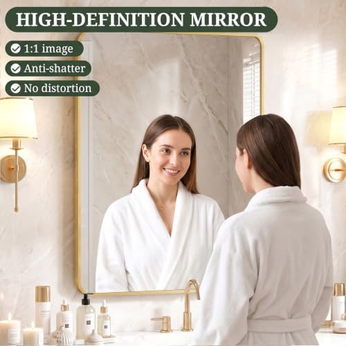 Bathroom Mirror for Wall, 38x26 Inch HD Tempered Glass Vanity Mirror - Image 4