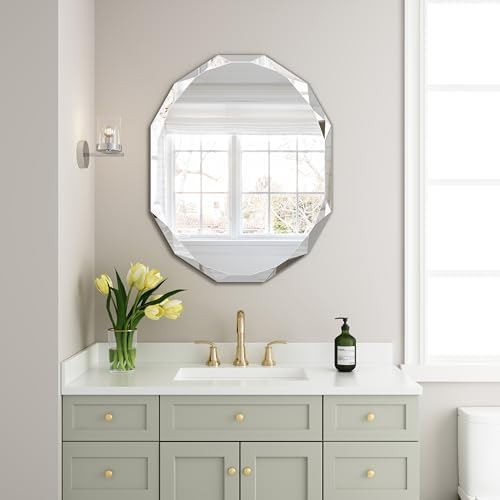 24" x 30" Silver Oval Bathroom Mirror Beveled Edge Frameless Mirrors - Image 2
