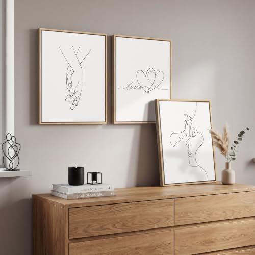Framed Minimalist Couple Love Heart Line Canvas Wall Art Bedroom, 12x16 In - Image 2