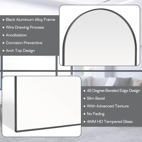 Black Arched Mirror 16x20in, Metal Framed Bathroom Vanity Wall - Image 6