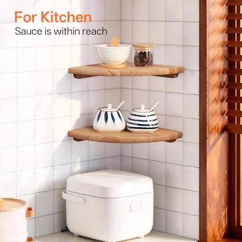 Floating Corner Shelves for Wall Set 2 12inch Solid Oak Rounded Corner Shelves - Image 7