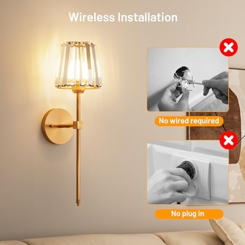 Crystal Battery Operated Wall Sconces Set of 2 - Image 7