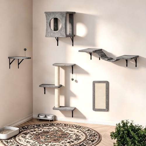 5 Pcs Cat Wall Shelves Set, Wall-Mounted Climber by KAMABOKO