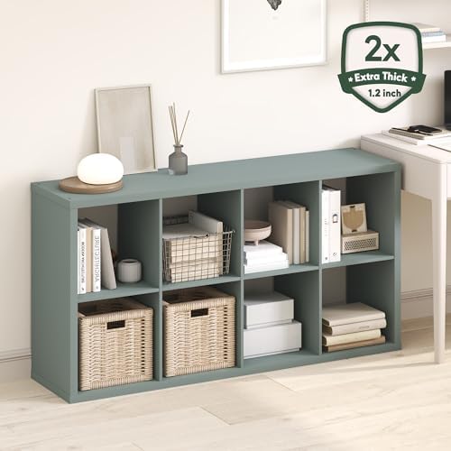 Furinno Cubicle 8-Cube Book Shelf, Extra Thick Frame Bookshelf, Sage Green - Image 2