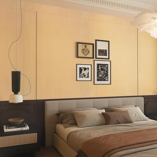 32"x354" Grasscloth Wallpaper Peel and Stick Light Yellow Thick 3D Relief Matt - Image 5