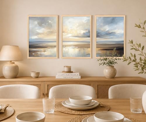 Framed Modern Abstract Coastal Oil Painting Wall Art Set of 3, 12x16 Inch - Image 4