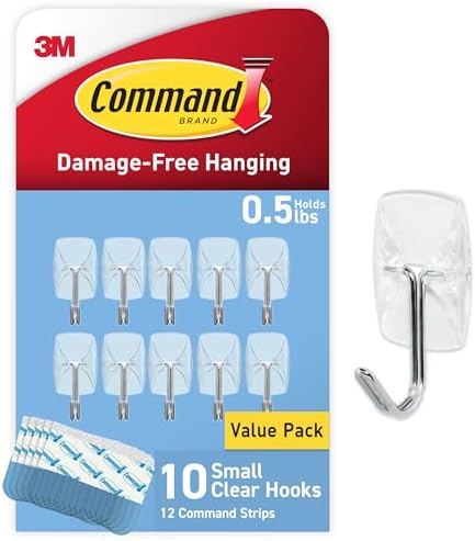 Command Small Clear Wire Hooks, 10 Hooks, 12 Strips by Command