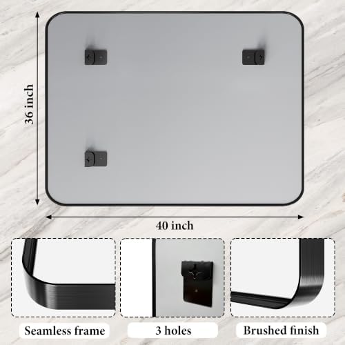 36x40 Inch Black Metal Framed Bathroom Mirror - Image 6