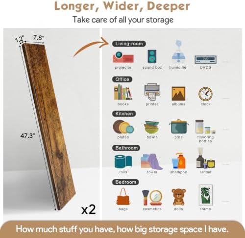 48 Inch Long Floating Shelves, Rustic Brown Wall Shelf - Image 5
