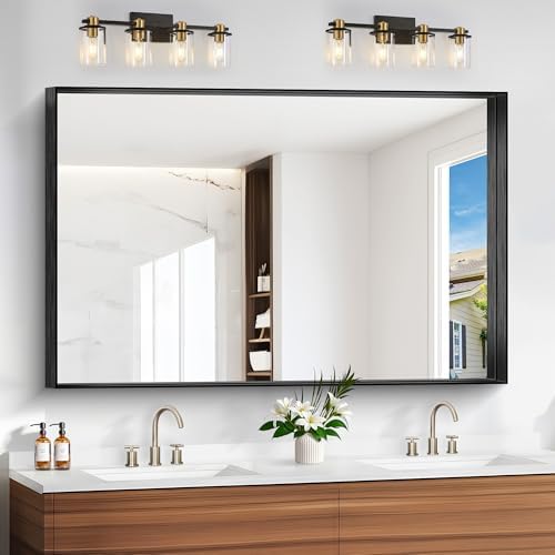Black Bathroom Mirror, 36x55 Inch Rectangular Deep Frame Mirror, Large Wall - Image 2