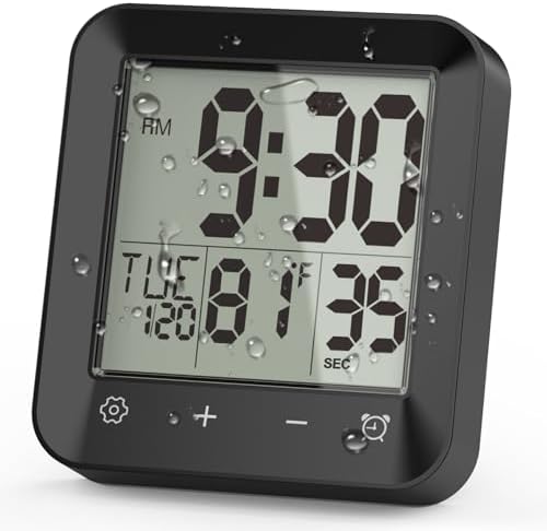 Waterproof Shower Clock Timer, Bathroom Clock by Wisoee