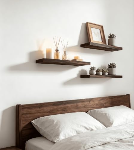 Brown Wood Floating Shelves for Wall Shelf 17 Inch Set of 6 - Image 6