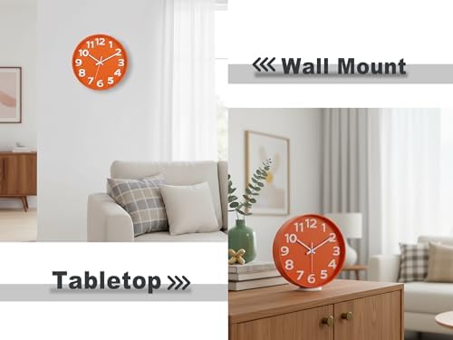 45MinST 12-Inch Modern Indoor Outdoor Wall Clock, Minimalist Orange Design - Image 3