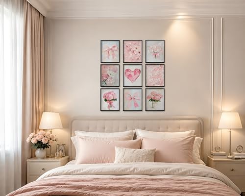 Pink Bow Wall Art Set of 9, Floral Preppy Prints 8x10 Inch Unframed - Image 6