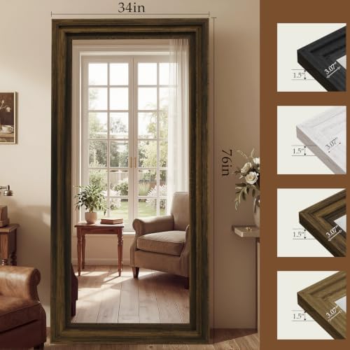 Wood Full Length Mirror 76"x34", Large Solid Wood Frame Floor Mirror - Image 2