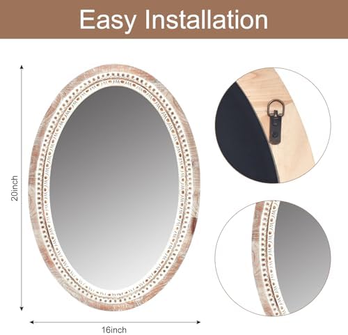 20'' Oval Wall Mounted Mirror, Wood Decorative Circle Mirrors, Boho Mirrors - Image 2