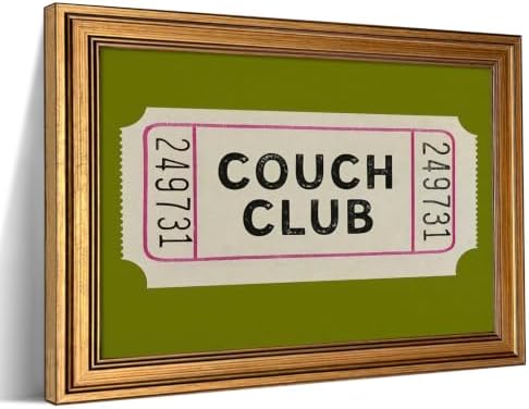 Gold Framed Vintage Ticket Wall Art, Retro Fun Couch Club Artwork by Unknown
