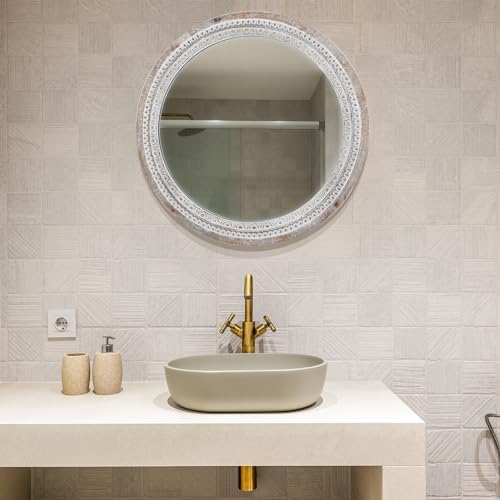 24'' Round Wall Mounted Mirror, Wood Decorative Circle Mirrors, Boho Mirrors - Image 6