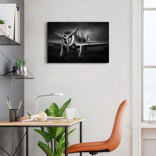Vintage Airplane Wall Art for Living Room Black and White Propeller Aircraft - Image 5