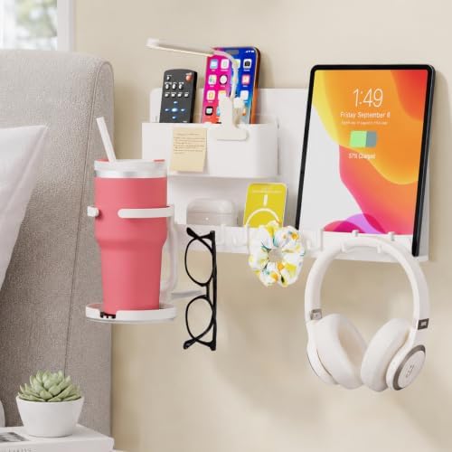No Drill Extra Wide Floating Wall Shelf, Bedside Organizer by Onadak