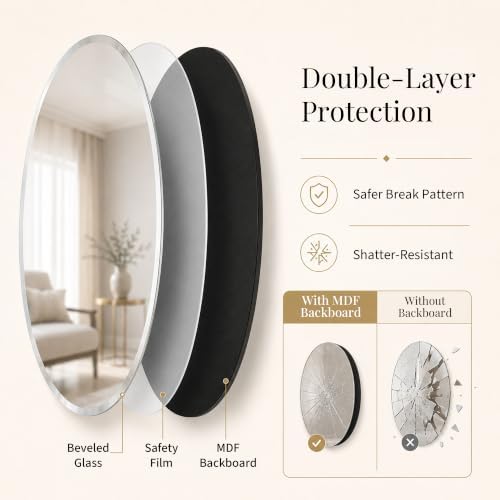 20x28 Inch Oval Frameless Beveled Wall Mirror - Image 6