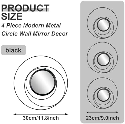 4 Piece Gold Round Wall Mirror Set Modern Metal Circles - Image 2