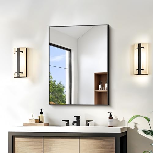 KOCUUY Black Rectangle Mirror 18"x24", Metal Framed Bathroom Mirror by KOCUUY