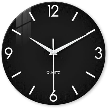 XFM Black Simple Glass Wall Clock 14 Inch Modern Minimalist by XFMWallClock
