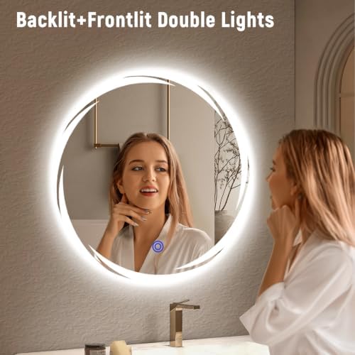 Bathroom Smart Mirrors with Three Color LED Lights, 20”x20 Bath Round Mirror - Image 2