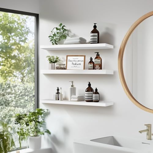 3-Pack Floating Wall Shelves, 24-Inch Rustic White Wooden Shelves - Image 7