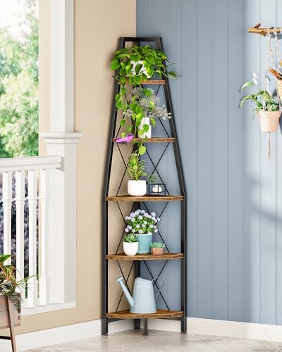 CHOEZON 5-Tier Corner Shelf, Corner Bookshelf, Ladder Shelf, Floor Standing - Image 7
